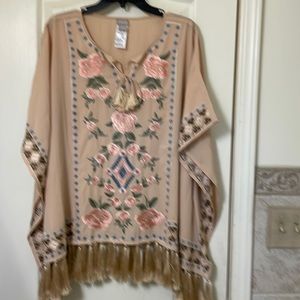 Chico’s embroidered, fringed poncho, size L/Xl